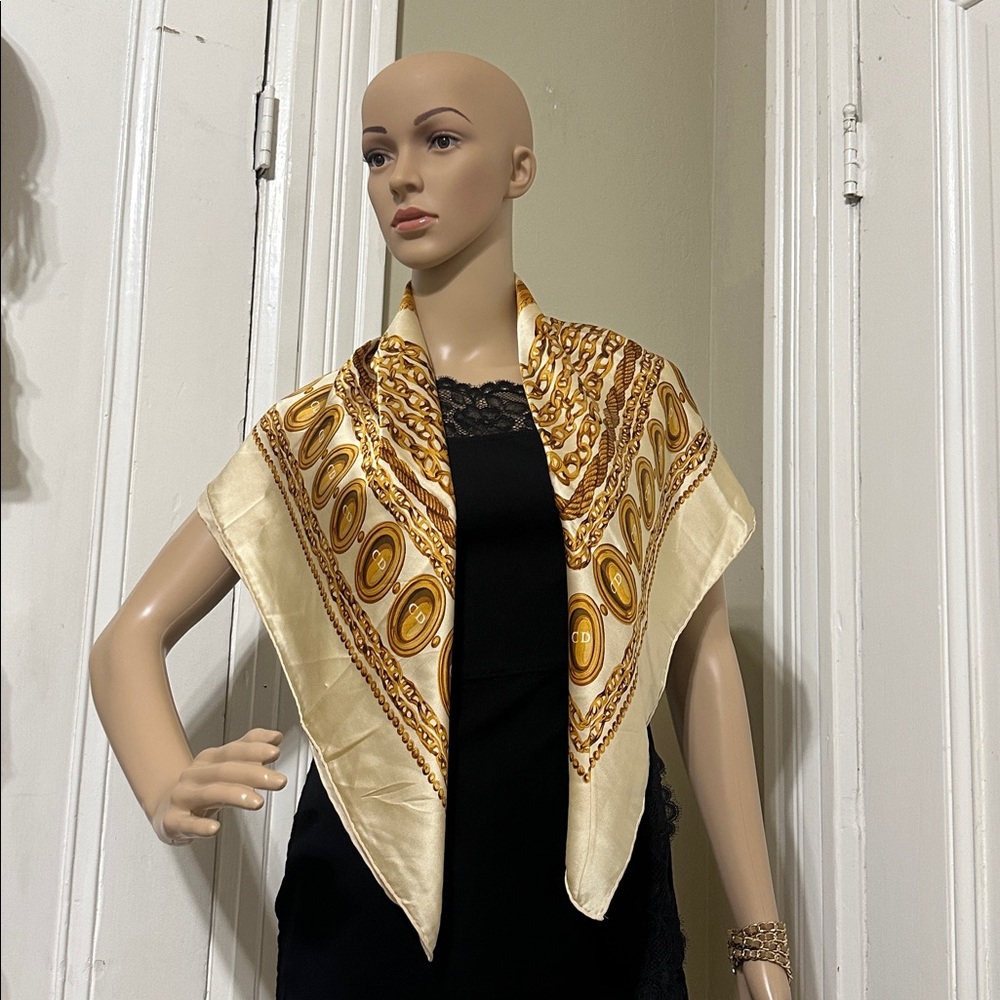 Christian Dior Gold and Cream Silk Scarf - Picture 8 of 10
